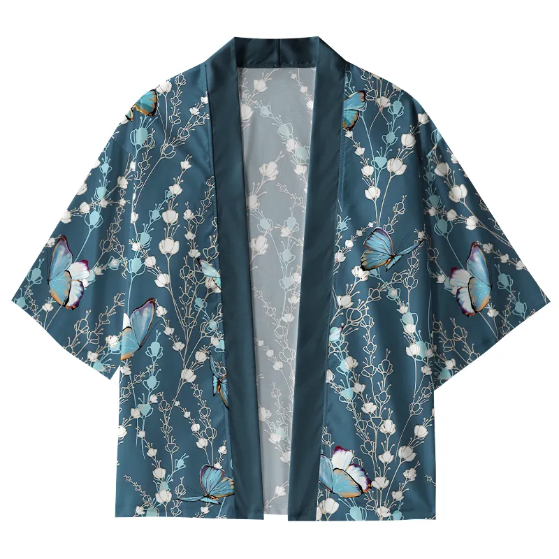 Tokyo-Tiger Blue Floral And Butterfly Kimono Cardigan Sale