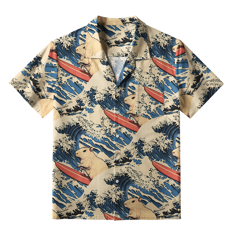 Tokyo-Tiger Funny Capybara Surfing Aloha Hawaiian Shirt