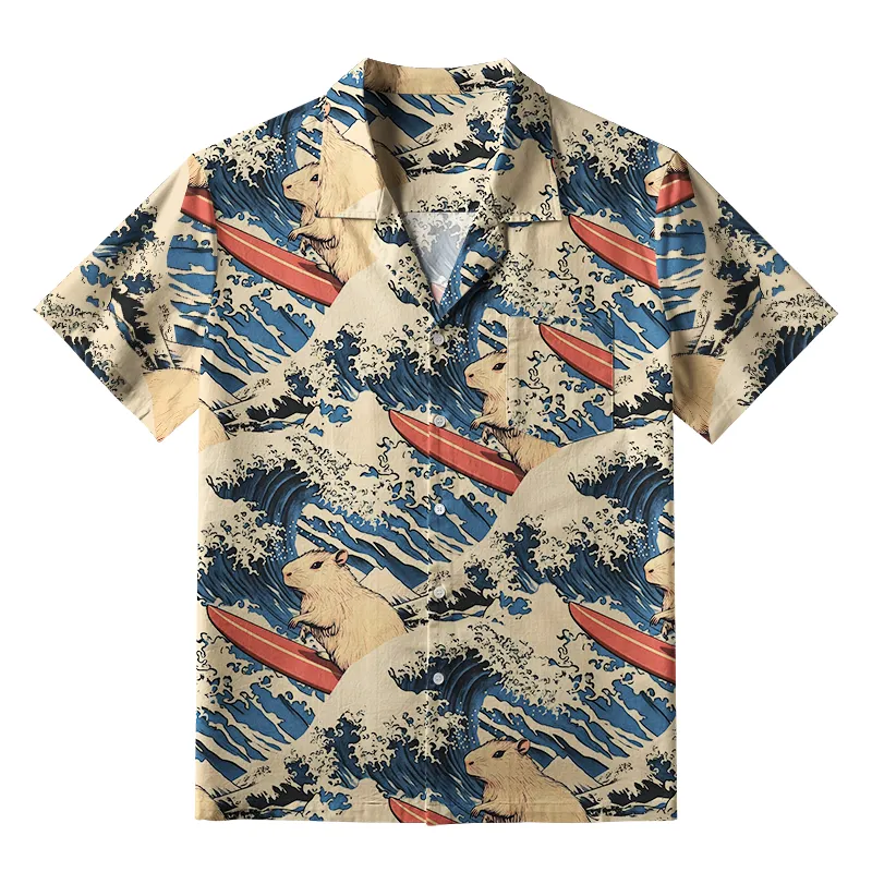 Tokyo-Tiger Funny Capybara Surfing Aloha Hawaiian Shirt