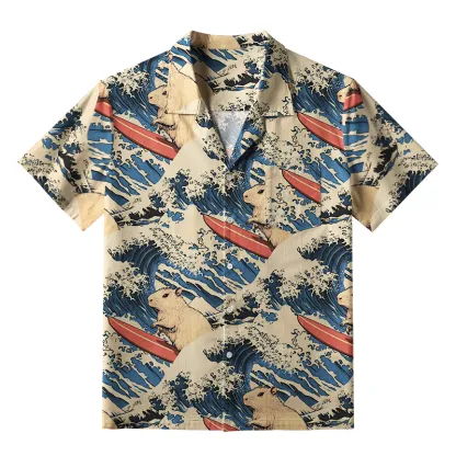Tokyo-Tiger Funny Capybara Surfing Aloha Hawaiian Shirt