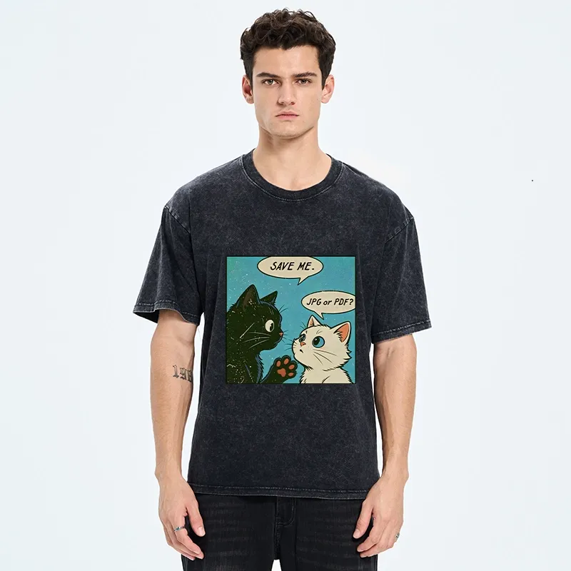 Tokyo-Tiger Black White Cat Office Meme Washed T-Shirt