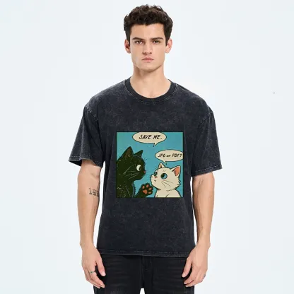 Tokyo-Tiger Black White Cat Office Meme Washed T-Shirt