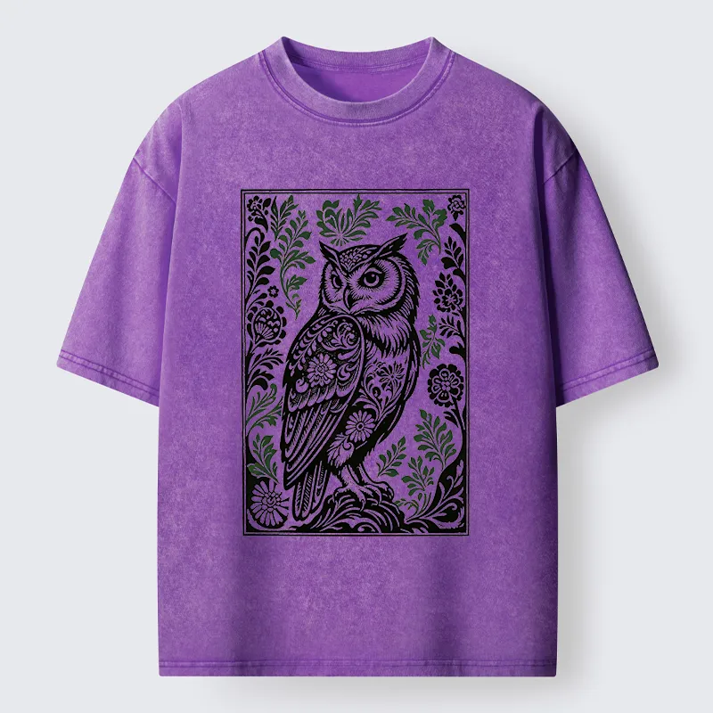 Tokyo-Tiger Vintage Owl Art Washed T-Shirt
