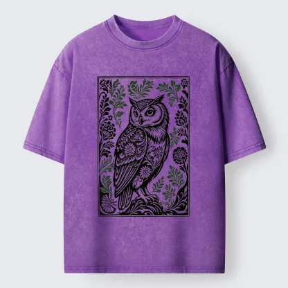 Tokyo-Tiger Vintage Owl Art Washed T-Shirt