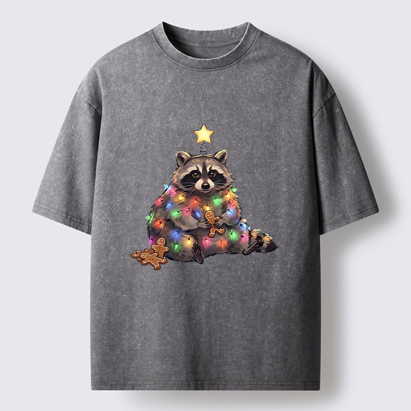 Tokyo-Tiger Christmas Raccoon Funny Meme Washed T-Shirt