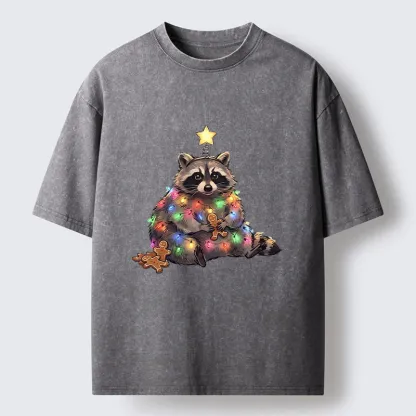Tokyo-Tiger Christmas Raccoon Funny Meme Washed T-Shirt