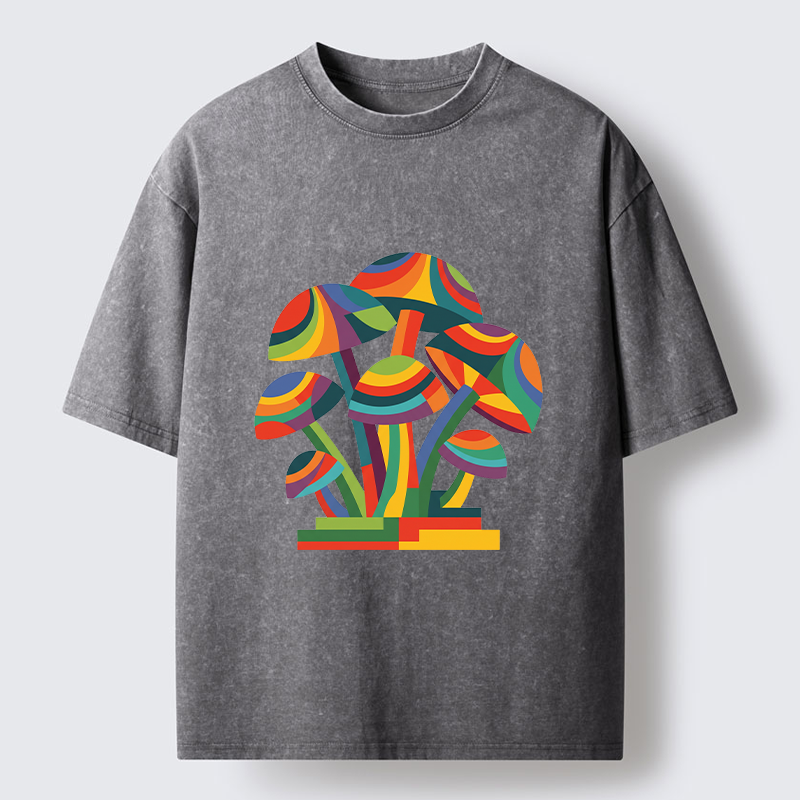 Tokyo-Tiger Colorful Mushroom Art Washed T-Shirt
