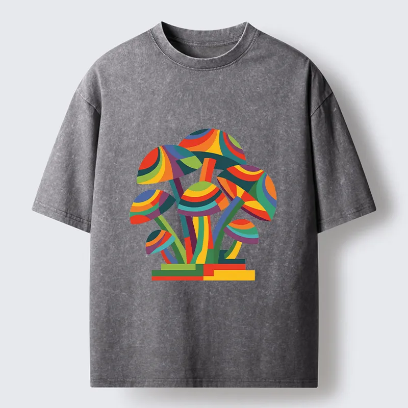 Tokyo-Tiger Colorful Mushroom Art Washed T-Shirt