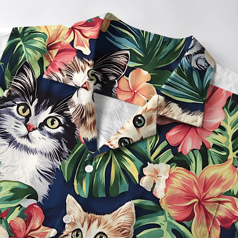Tokyo-Tiger Cats With Tropical Floral Hawaiian Shirt