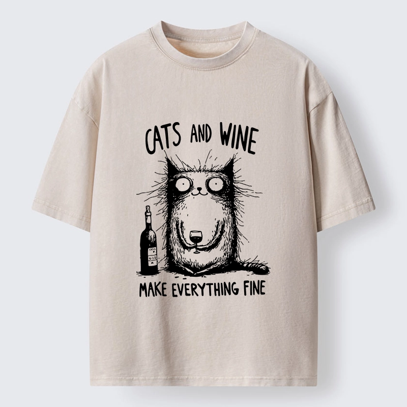 Tokyo‑Tiger Cats And Wine Washed T‑Shirt