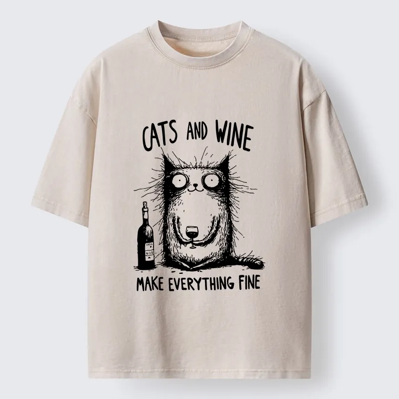 Tokyo‑Tiger Cats And Wine Washed T‑Shirt