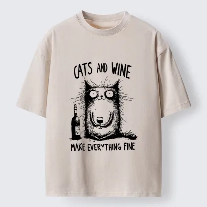 Tokyo‑Tiger Cats And Wine Washed T‑Shirt