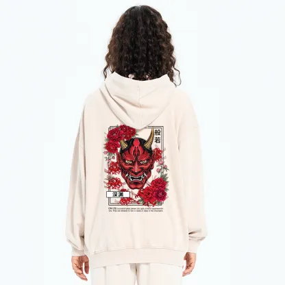 Tokyo-Tiger Cool Oni Floral Art Washed Zip Hoodie