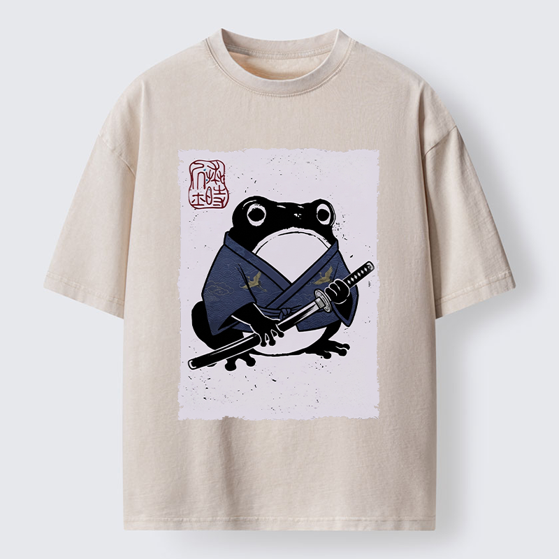 Tokyo-Tiger Samurai Frog Art Washed T-Shirt