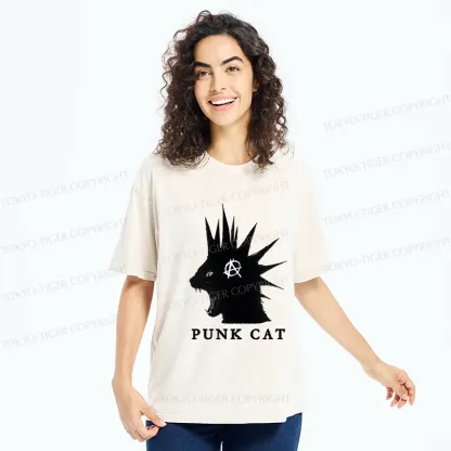 Tokyo-Tiger Punk Cat Funny Washed T-Shirt