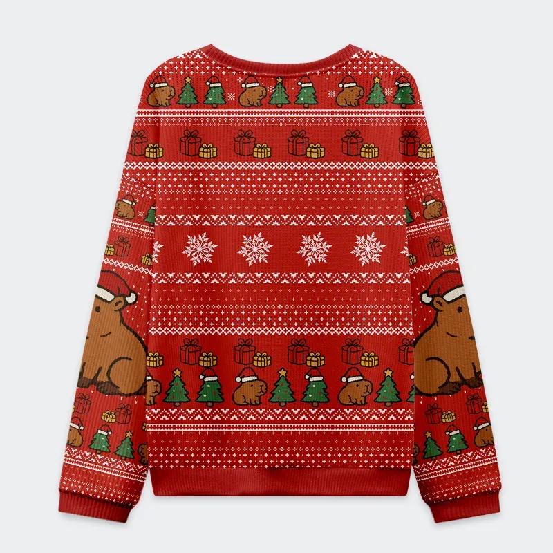 Tokyo-Tiger Capybara Celebration Christmas Ugly Sweatshirt