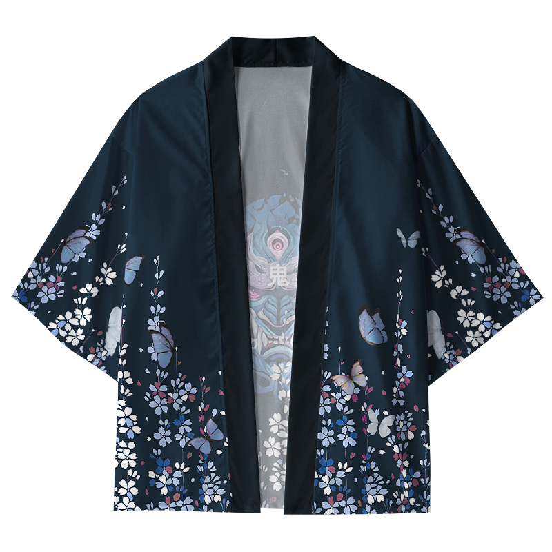 Tokyo-Tiger Sakura With Oni Mask Kimono Cardigan
