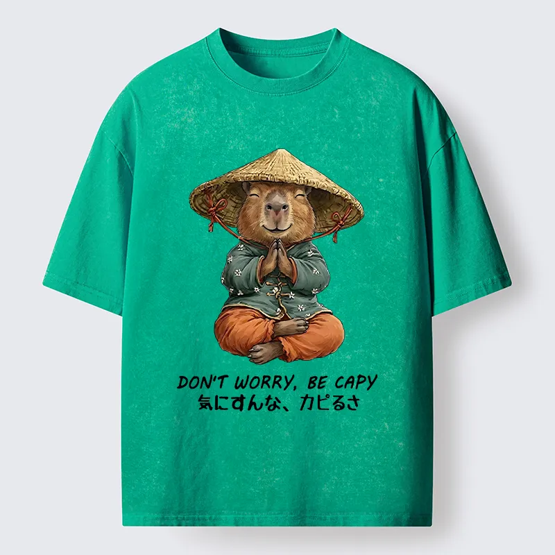 Tokyo-Tiger Zen Capybara Funny Meme Washed T-Shirt