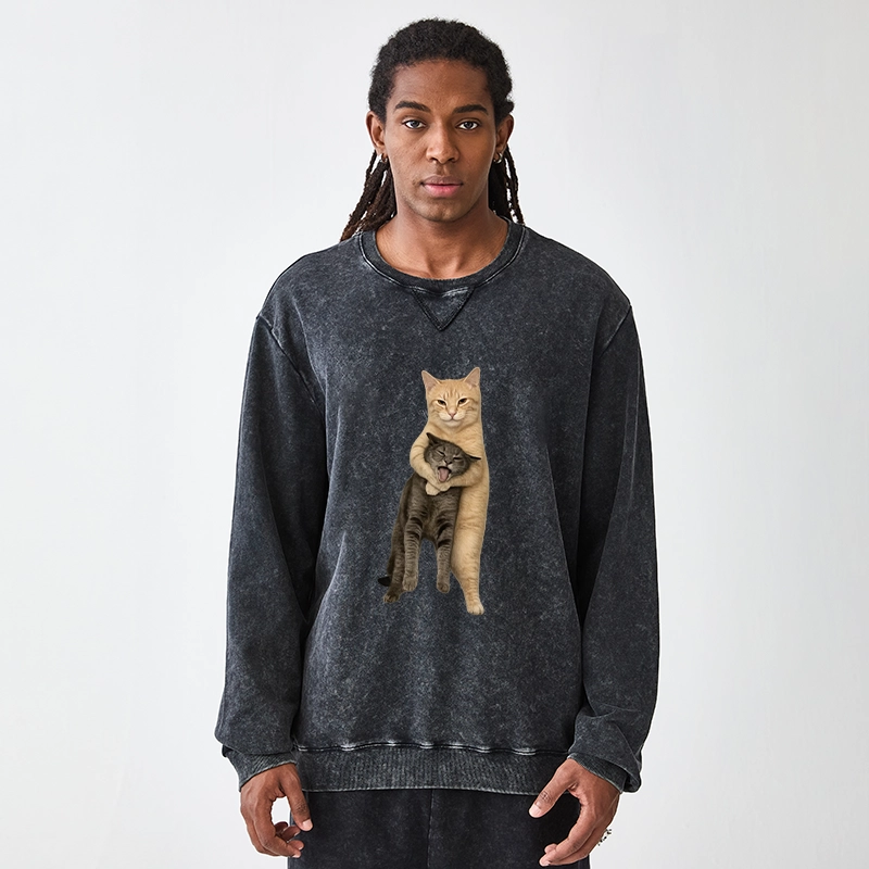 Tokyo-Tiger Orange Cat’s Tight Embrace Washed Terry Sweatshirt
