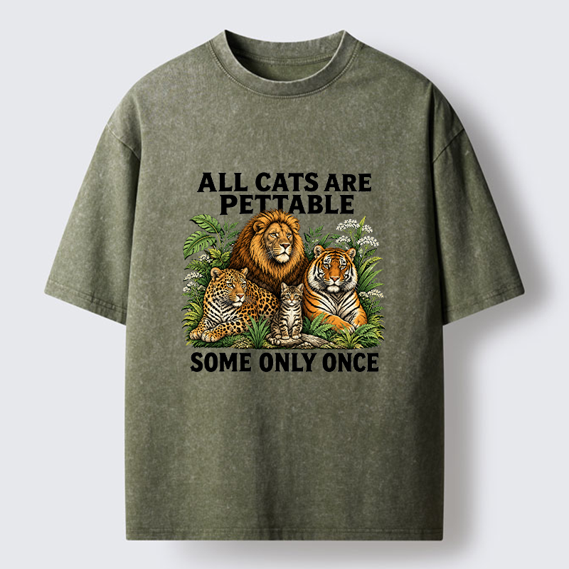 Tokyo-Tiger Funny Wild Cat Family Scene Washed T-Shirt