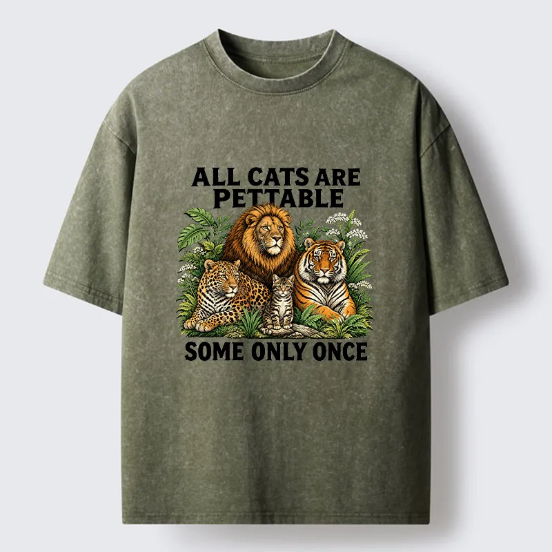 Tokyo-Tiger Funny Wild Cat Family Scene Washed T-Shirt