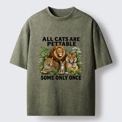 Tokyo-Tiger Funny Wild Cat Family Scene Washed T-Shirt