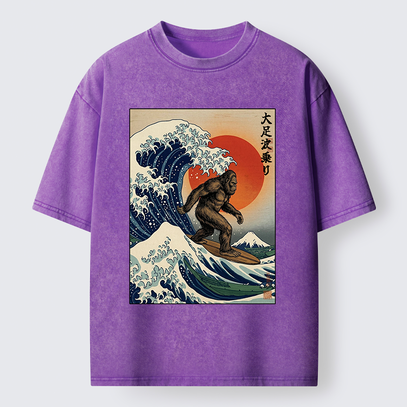 Tokyo-Tiger Monster Surf Wave Ukiyo Art Washed T-Shirt