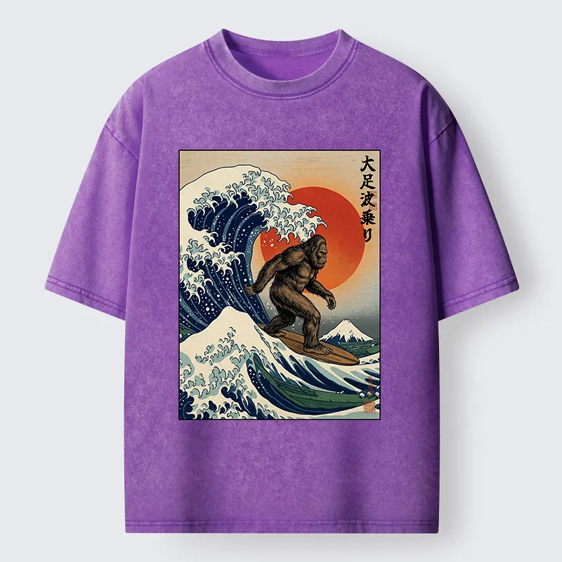 Tokyo-Tiger Monster Surf Wave Ukiyo Art Washed T-Shirt