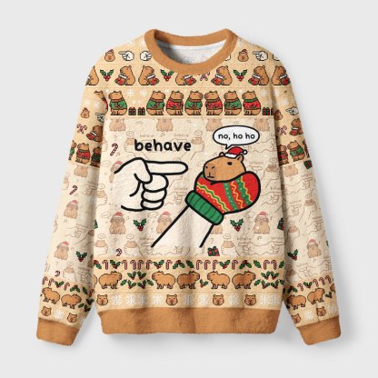 Tokyo-Tiger Dishonest Capybara Fuzzy Christmas Ugly Sweatshirt
