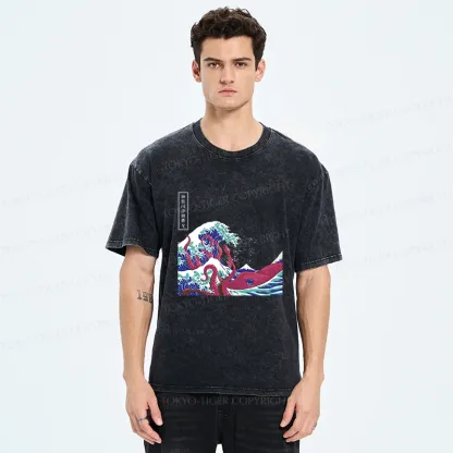 Tokyo-Tiger Octopus And Waves Washed T-Shirt
