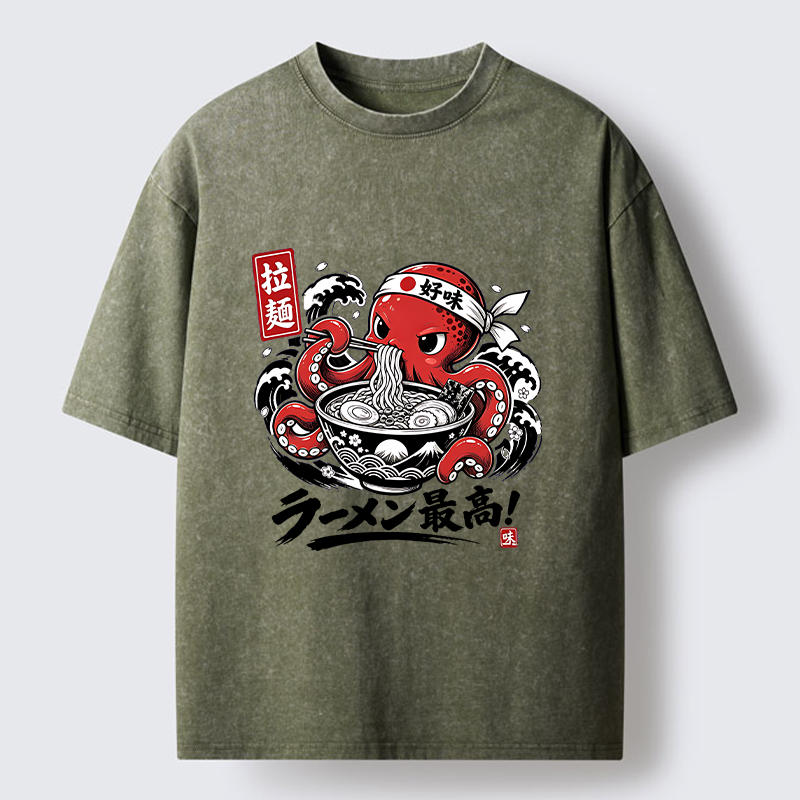 Tokyo-Tiger Octopus Loves Ramen Washed T-Shirt