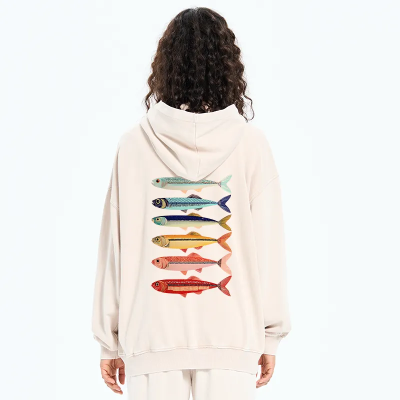 Tokyo-Tiger Colorful Fish Stack Washed Zip Hoodie