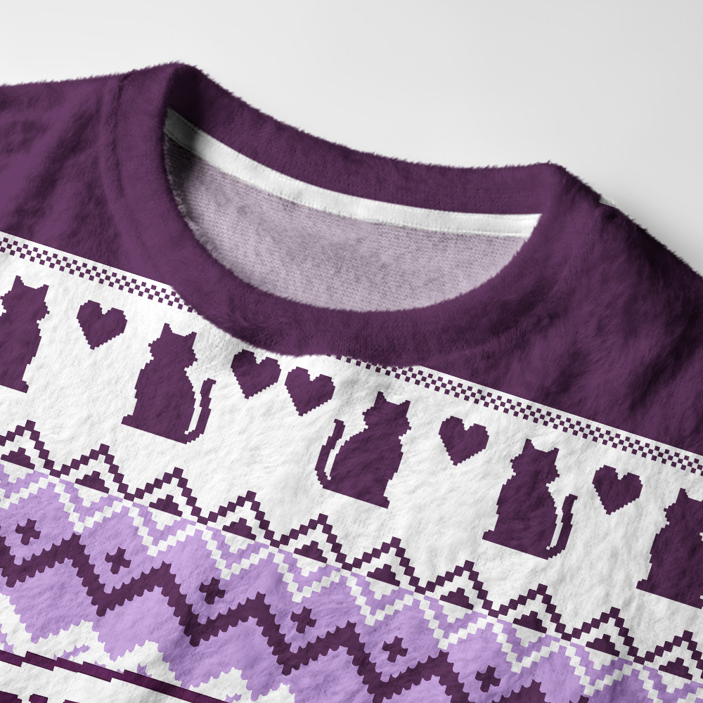 Tokyo-Tiger Home‑bound Black Cat Fuzzy Christmas Ugly Sweatshirt