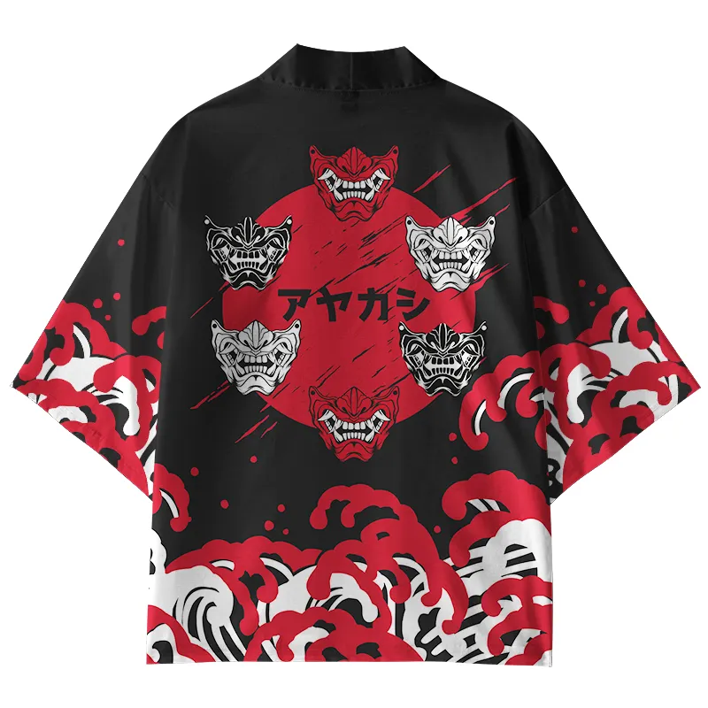 Tokyo-Tiger Japanese Yokai Mask Kimono Cardigan