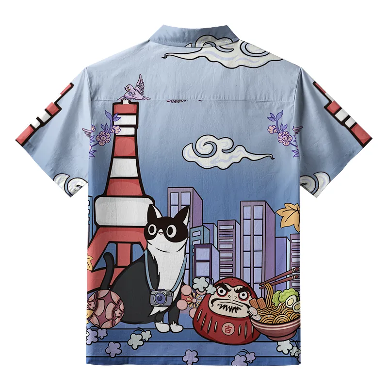 Tokyo-Tiger Tokyo Tower Landscape With Cat Aloha Hawaiian Shirt