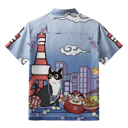 Tokyo-Tiger Tokyo Tower Landscape With Cat Aloha Hawaiian Shirt