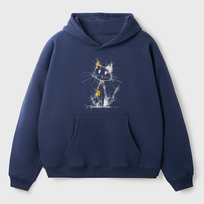 Tokyo-Tiger Minimal Splash Ink Cute Cat Adult Fleece Hoodie