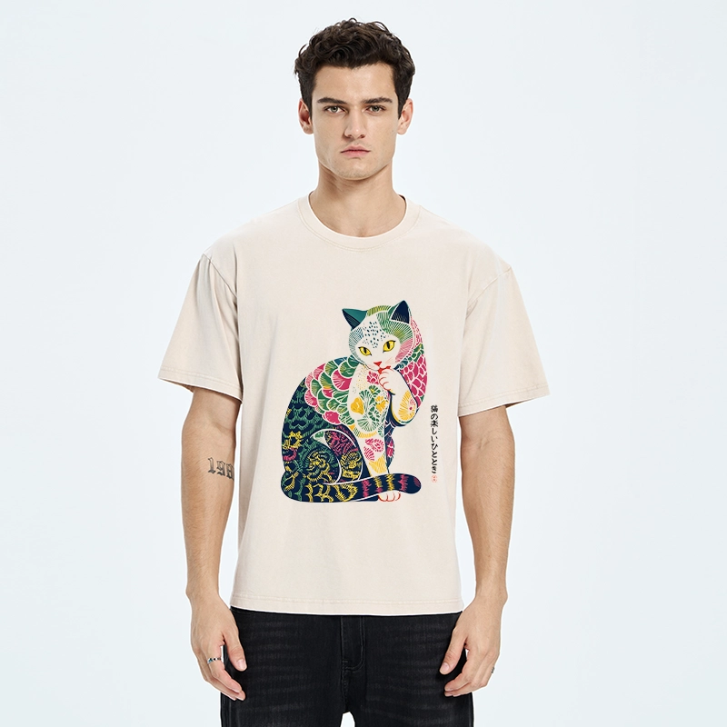 Tokyo‑Tiger Colorful Japanese Cat Washed T‑Shirt