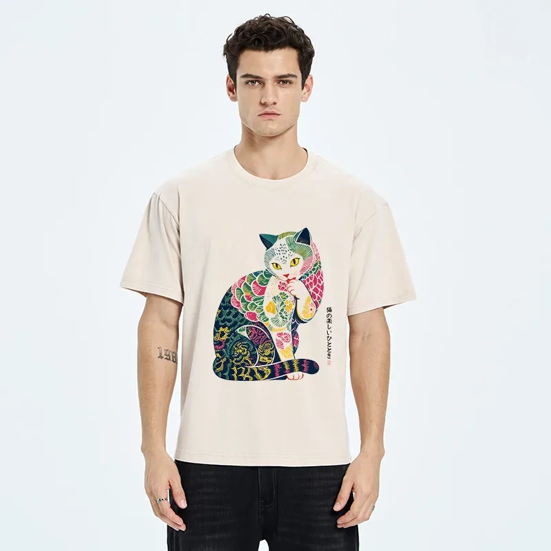 Tokyo‑Tiger Colorful Japanese Cat Washed T‑Shirt