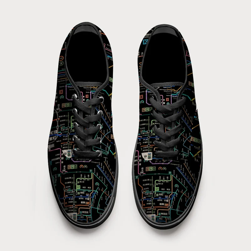 Tokyo-Tiger Tokyo Subway Map Black Canvas Shoes