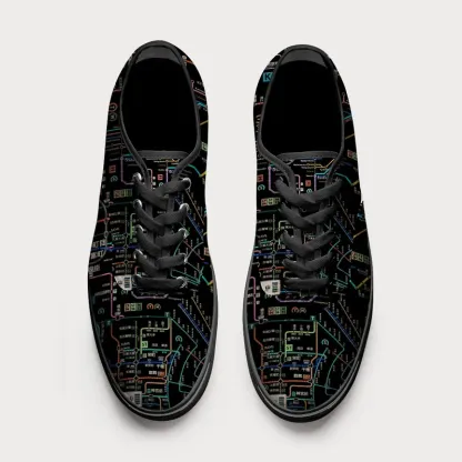 Tokyo-Tiger Tokyo Subway Map Black Canvas Shoes