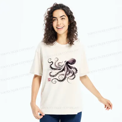 Tokyo-Tiger Retro Japanese Octopus Washed T-Shirt