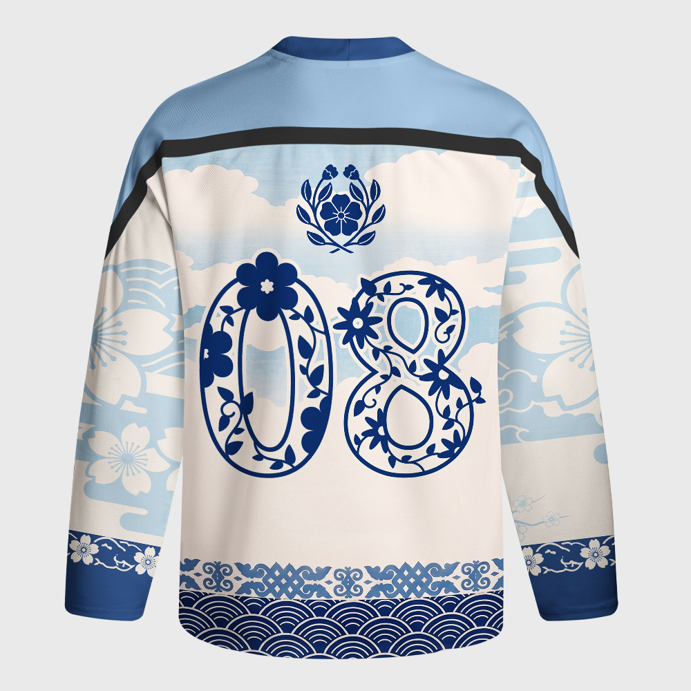 Tokyo-Tiger Japanese Sakura Floral Long-Sleeve Hockey Jersey