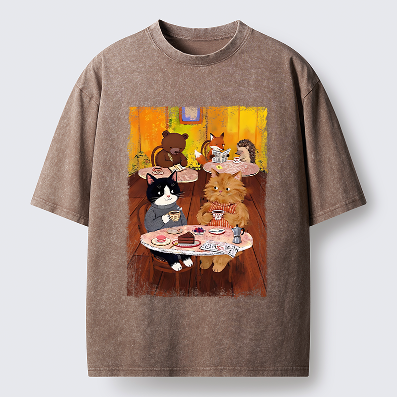 Tokyo-Tiger Cute Animal Cafe Washed T-Shirt