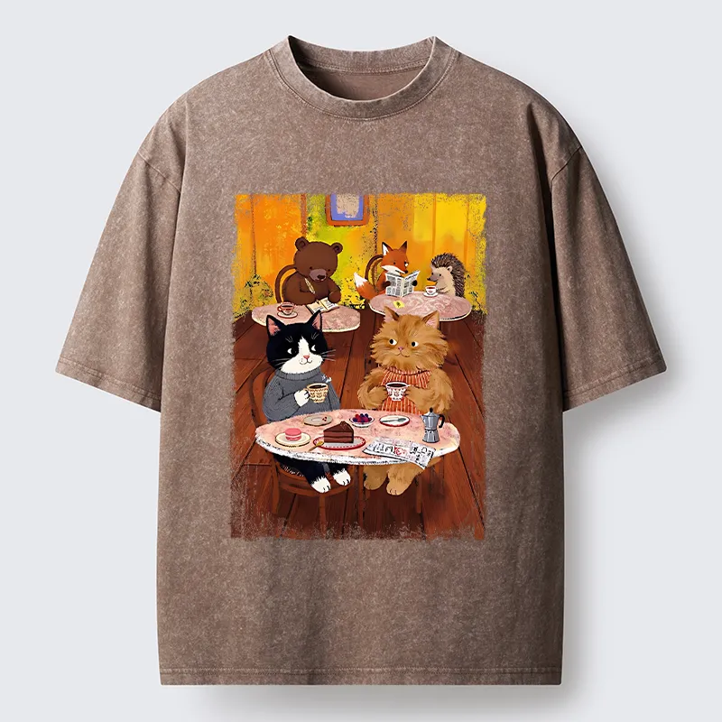 Tokyo-Tiger Cute Animal Cafe Washed T-Shirt