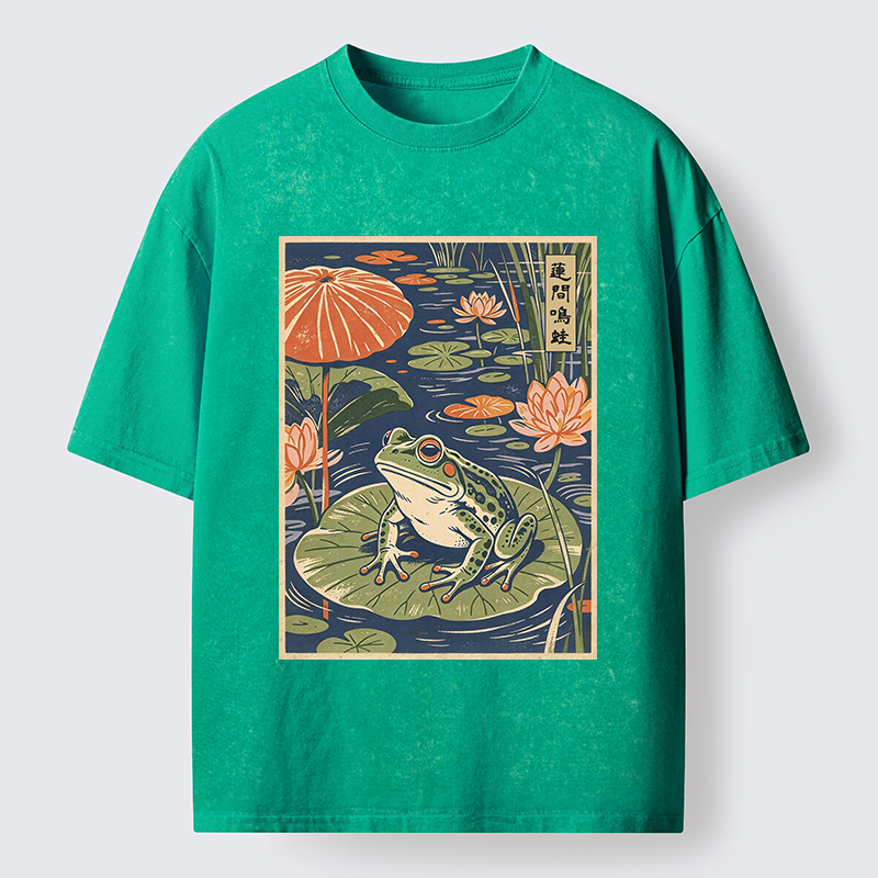 Tokyo-Tiger Frog In Lotus Pond Washed T-Shirt