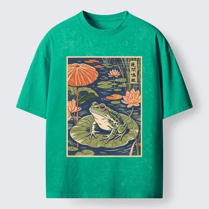 Tokyo-Tiger Frog In Lotus Pond Washed T-Shirt