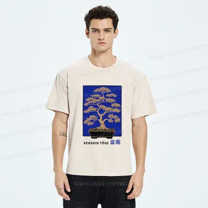 Tokyo-Tiger Japanese Bonsai Woodcut Washed T-Shirt