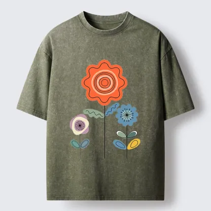 Tokyo‑Tiger Retro Floral Art Washed T‑Shirt