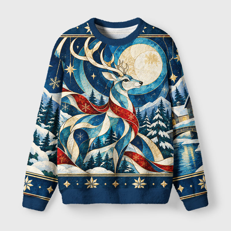 Tokyo-Tiger Snow Deer Magic Fuzzy Christmas Ugly Sweatshirt